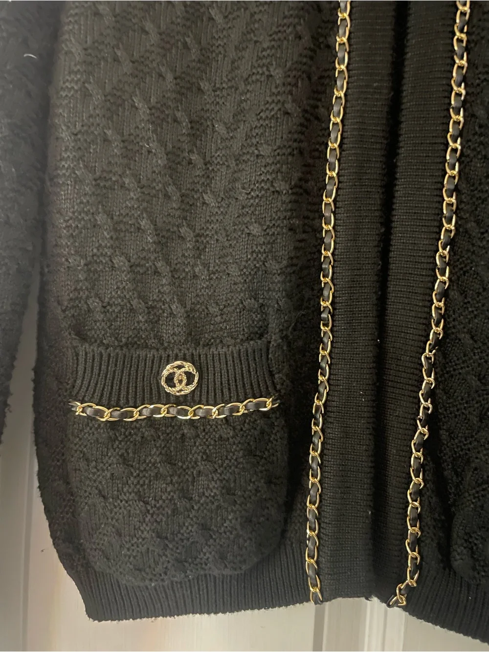 CHANEL Black Bouclé Jacket with Gold Chain Trim. Cashmere - Picture 3 of 4
